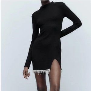 Zara Medium Jewel Soft Mini Dress Black NEW